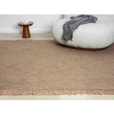 Carpetrium Home Antique Mnc Light Brown - Dört Tarafı Saçaklı Pamuklu Yıkanabilir Kilim