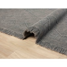 Carpetrium Home Antique Mnc Grey - Dört Tarafı Saçaklı Pamuklu Yıkanabilir Kilim