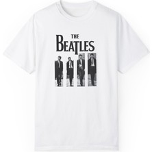 Bs Moda Unisex The Beatles Baskılı Beyaz Basic T-Shirt