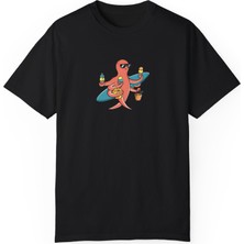 Bs Moda Unisex Octopus On Vocation Baskılı Siyah Basic Tshirt