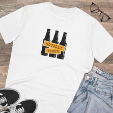 Bs Moda Unisex Drinking Bachelor Baskılı Beyaz Basic T-Shirt