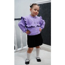 Meriç Bebe Kız Çocuk Pileli Etek ve Fırfırlı Hırkalılı 2li Triko Takım