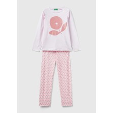 Kız Çocuk Toz Pembe Çiçek Desenli Pijama Takımı