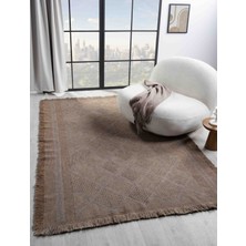 Carpetrium Home Antique Spt Light Brown - Dört Tarafı Saçaklı Pamuklu Yıkanabilir Kilim