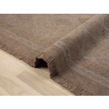 Carpetrium Home Antique Spt Light Brown - Dört Tarafı Saçaklı Pamuklu Yıkanabilir Kilim