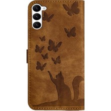 Mellow Shop Samsung Galaxy S24 Artı Flip Folio Cüzdan Kılıf Kabartmalı Kedi (Yurt Dışından)