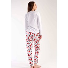 Kadın Bej Uzun Kollu Yuvarlak Yaka Oval Etek Pamuklu Pijama Takımı Tam Kalıp