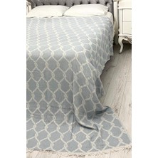 Çeyiz Diyarı Halat Keten Çift Kişilik Saçaklı Tek Pike 220x240 Cm Mavi