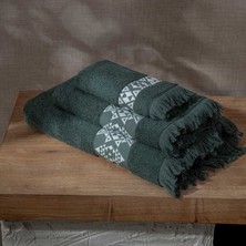 Green Black Hereke 3'lü Havlu Seti Krem Bordürlü Yeşil