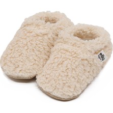 Ella Bonna Teddy Bebek Patiği Ev Pandufu, Kaydırmaz Taban, Organik Pamuk Astar Kreş Ayakkabısı, Bej