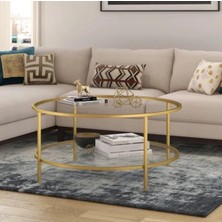 Tino Furniture Roma Gold 2 Raflı Orta Sehpa Temperli Cam (Kırılmaz)