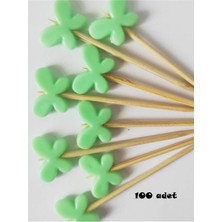 TM Tasarım Mağazası 50 Adet Dekoratif Kelebek Boncuklu Pasta Kürdanı 6,5 cm Yeşil - Kelebek 15 mm