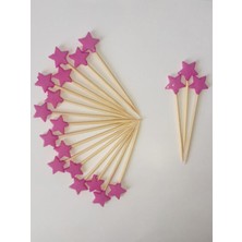 Beyhan Bayhan 50 Adet Dekoratif Yıldız Parti Kürdanı 6 cm Fuşya - Yıldız 10 mm