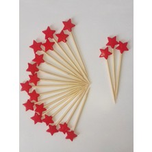 Beyhan Bayhan 50 Adet Dekoratif Yıldız Cupcake Kürdanı 6 cm Kırmızı - Yıldız 10 mm