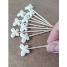 TM Tasarım Mağazası 50 Adet Dekoratif Kelebek Boncuklu Kokteyl Kürdanı 6,5 cm Beyaz - Kelebek 15 mm