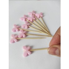 TM Tasarım Mağazası 50 Adet Dekoratif Kelebek Boncuklu Pasta Kürdanı 6 cm Pembe - Kelebek 15 mm