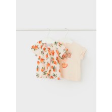 Mayoral Kız Bebek Baskılı 2'Li Kısa Kollu T-Shirt Set Bej 1008