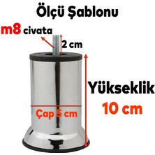 Badem10 Mobilya Kanepe Baza Koltuk Destek Yükseltme Ayağı M8 Civatalı Krom Metal Ayakları 10 cm 8 Adet