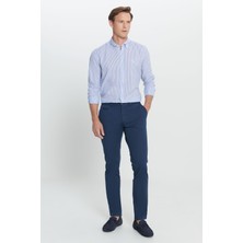 Altınyıldız Classics Erkek Lacivert Slim Fit Dar Kesim Yan Cepli Pamuklu Diyagonal Desenli Esnek Pantolon