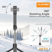 Coverzone 200cm Tripod Ve Selfie Çubuğu Bluetooth Uzaktan Kumandalı Cep Telefonu Yüksekliği Ayarlanabilir Masaüstü İç ve Dış Mekan Evde Tatilde Kampda Kullanıma Uygun Tripod K10