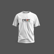 Zaytoon Tişört Kısa Kollu Free Palestine Filistin Bayraklı Gri Baskılı Unisex Pamuklu