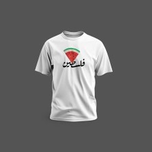 Zaytoon Tişört Kısa Kollu Filistin Arapça Yazı Üçgen Karpuz Baskılı Unisex Pamuklu Tişört