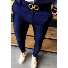 Yakamel Erkek Italyan Kesim Likralı Kumaş Pantolon