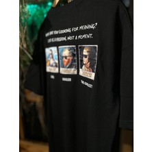 Lovely Store Vangogh-Monalisa-Chaplin Siyah Nakışlı Unisex T-Shirt