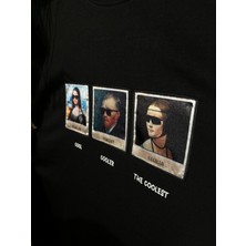 Lovely Store Vangogh-Monalisa-Chaplin Siyah Nakışlı Unisex T-Shirt