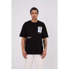 Lovely Store The Leon Siyah Nakışlı Oversize Unisex T-Shirt