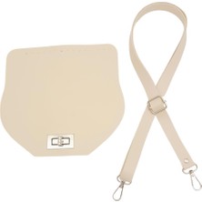 Angel Çanta Aksesuar Suni Deri 21X19 cm Kapaklı ve Ayarlı Saplı Çanta Seti Krem Renk Gümüş Metalli