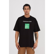 Lovely Store Kabartma Baskılı Siyah Basic Oversize T-Shirt