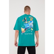 Lovely Store Vincent Van Gogh Haritası Yeşil Oversize T-Shirt