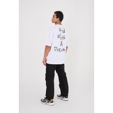 Lovely Store Kid With A Dream Beyaz Baskili Oversize T-Shirt