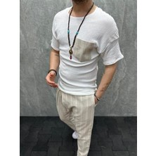 Lovely Store Beyaz Fitilli Dokuma Kumaş Oversize T-Shirt