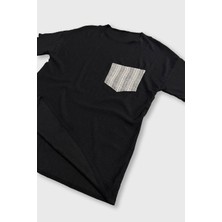 Lovely Store Siyah Fitilli Dokuma Kumaş Oversize T-Shirt