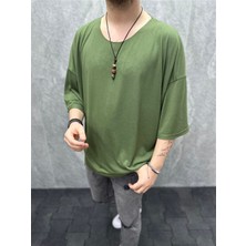 Lovely Store Erkek Pis Yaka Fakir Kol Oversize Yeşil Tshirt