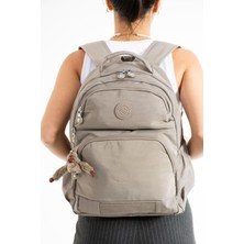 Sanmorris Unisex Suya Dayanıklı Kumaş Laptop Bölmeli 3 Gözlü Vizon Renkli Okul Seyahat Sırt Çantası