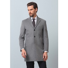 Ramsey Gri Regular Fit Kelebek Yaka Klasik Dokuma Palto