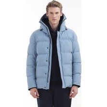 Ramsey Mavi Regular Fit Kapüşonlu Casual Dokuma Mont