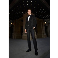 Ramsey Siyah Desenli Thin&taller Slim Fit Kruvaze Yaka Dokuma Smokin Takım Elbise