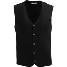 Ramsey Siyah Regular Fit V Yaka Casual Örme Triko Yelek