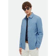Ramsey Mavi Regular Fit Gömlek Yaka Casual Dokuma Mont