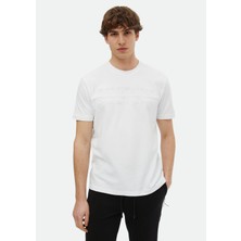 Ramsey Beyaz Baskılı Bisiklet Yaka %100 Pamuk T-Shirt
