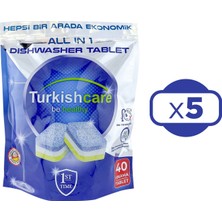 Turkishcare Hepsi 1 Arada 40 Lı Bulaşık Makinası Tableti x 5 Paket (200 Tablet)