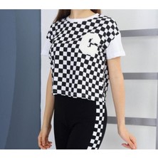 Junıor Kız Çocuk Pamuklu Damalı Rahat Kesim C Harfli T-Shirt