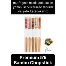 Svein Premium Bambu 5'li Kaymaz Yıkanabilir Desenli Çin Yemek Çubuğu Uzakdoğu Asya Mutfağı Chopstick Set