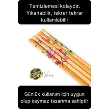 Svein Premium Bambu 5'li Kaymaz Yıkanabilir Desenli Çin Yemek Çubuğu Uzakdoğu Asya Mutfağı Chopstick Set