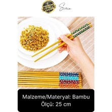 Svein Premium Bambu 5'li Kaymaz Yıkanabilir Desenli Çin Yemek Çubuğu Uzakdoğu Asya Mutfağı Chopstick Set