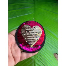 8x8 cm Ütü Ile Yapışan Payetli Değişen Gülen Surat Kalp Arma Dikiş Aksesuarı